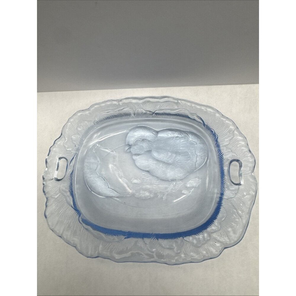 Vintage Westmoreland Glass Blue Chick Egg Trinket Plate Easter UV Glow